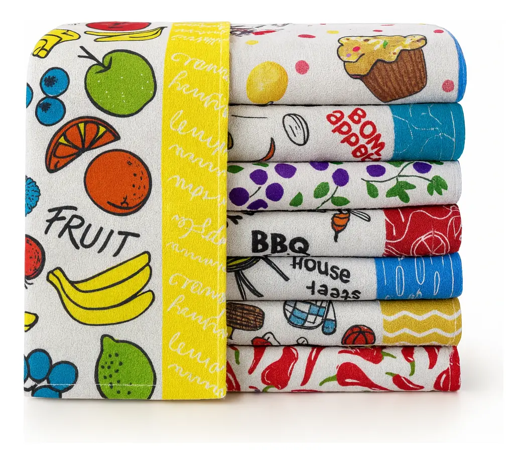 Kit de panos de prato 100% algodão com estampas coloridas